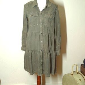 Velvet Heart Women’s Tencel Tiered Khaki Green Midi Dress sz XS